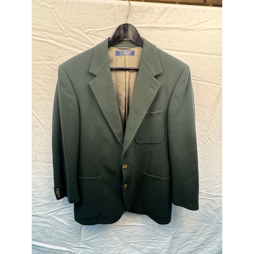 VTG Brooks Brothers Makers Green Wool Sack Blazer 39R 3-Roll-2‎ Patch Pockets